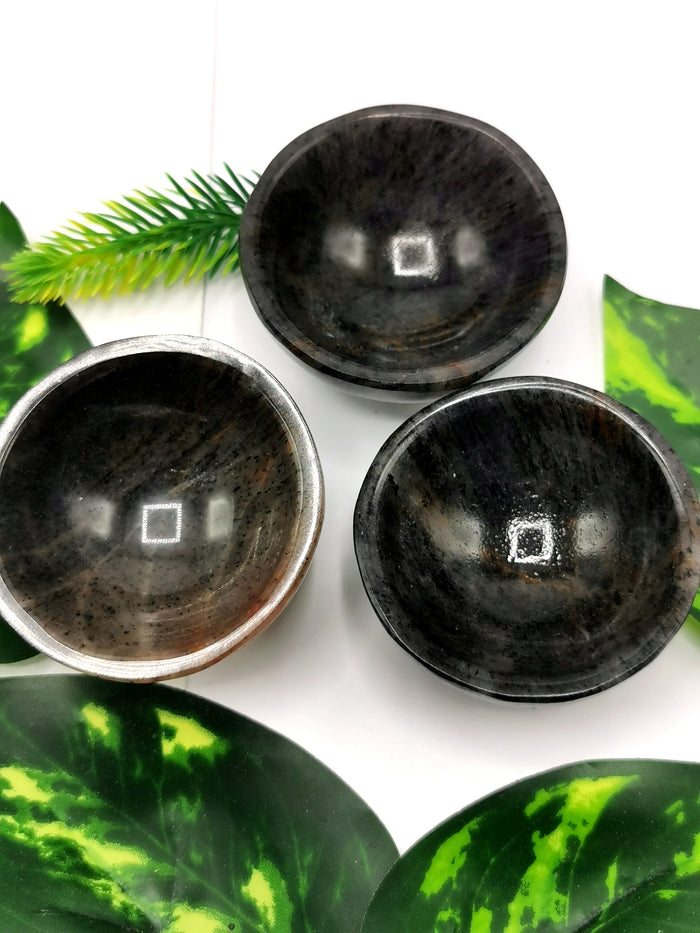 Set of 3 beautiful Blue Aventurine hand carved round bowls - 2 inches diameter and total weight 120 gms (0.26 lb) - THREE BOWLS - Shwasam