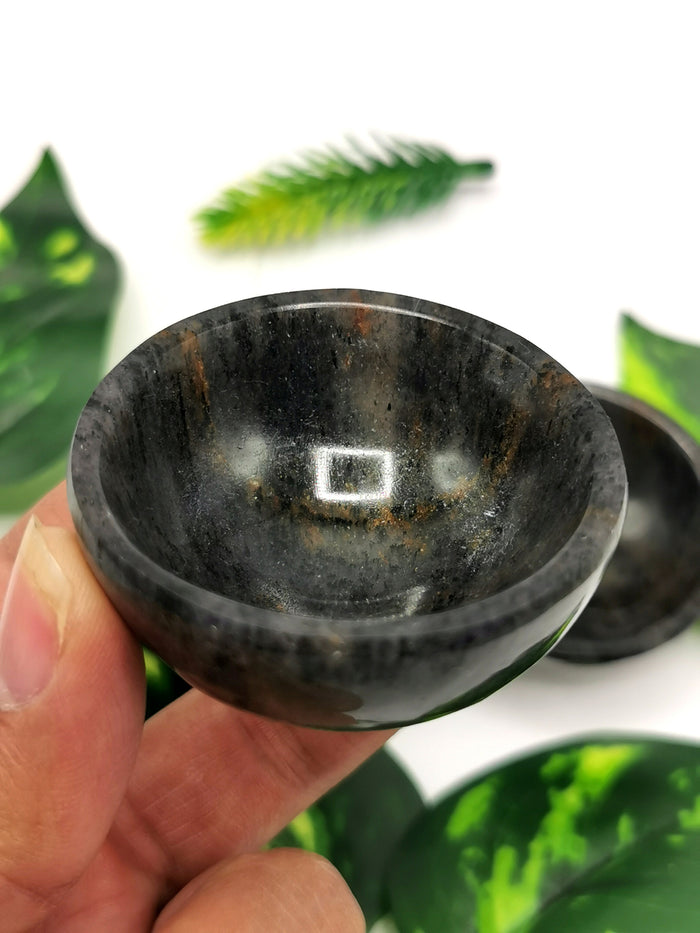 Set of 3 beautiful Blue Aventurine hand carved round bowls - 2 inches diameter and total weight 120 gms (0.26 lb) - THREE BOWLS - Shwasam