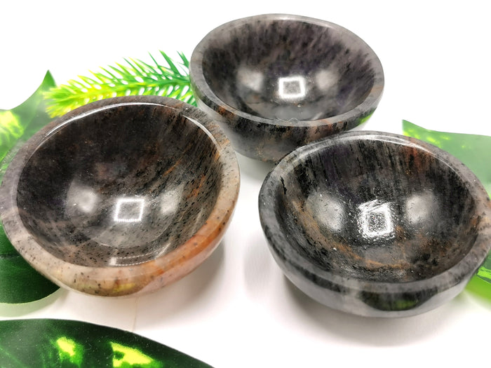 Set of 3 beautiful Blue Aventurine hand carved round bowls - 2 inches diameter and total weight 120 gms (0.26 lb) - THREE BOWLS - Shwasam