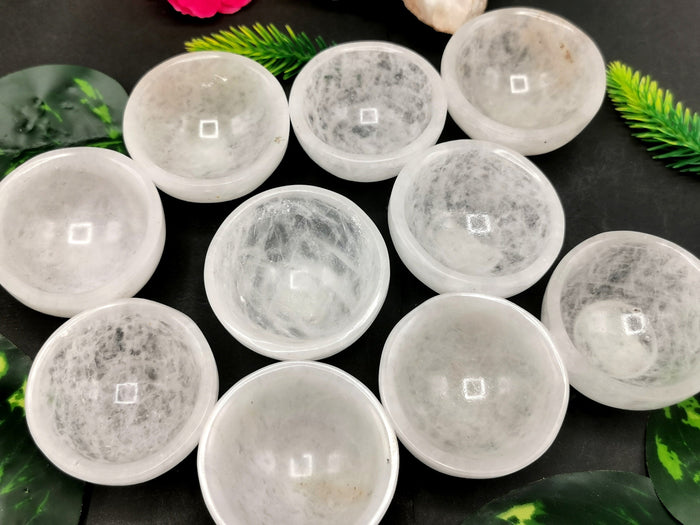 Set of 8 beautiful White Quartz hand carved round bowls - 2 inches diameter and total weight 500 gms (1.1 lb) - EIGHT BOWLS