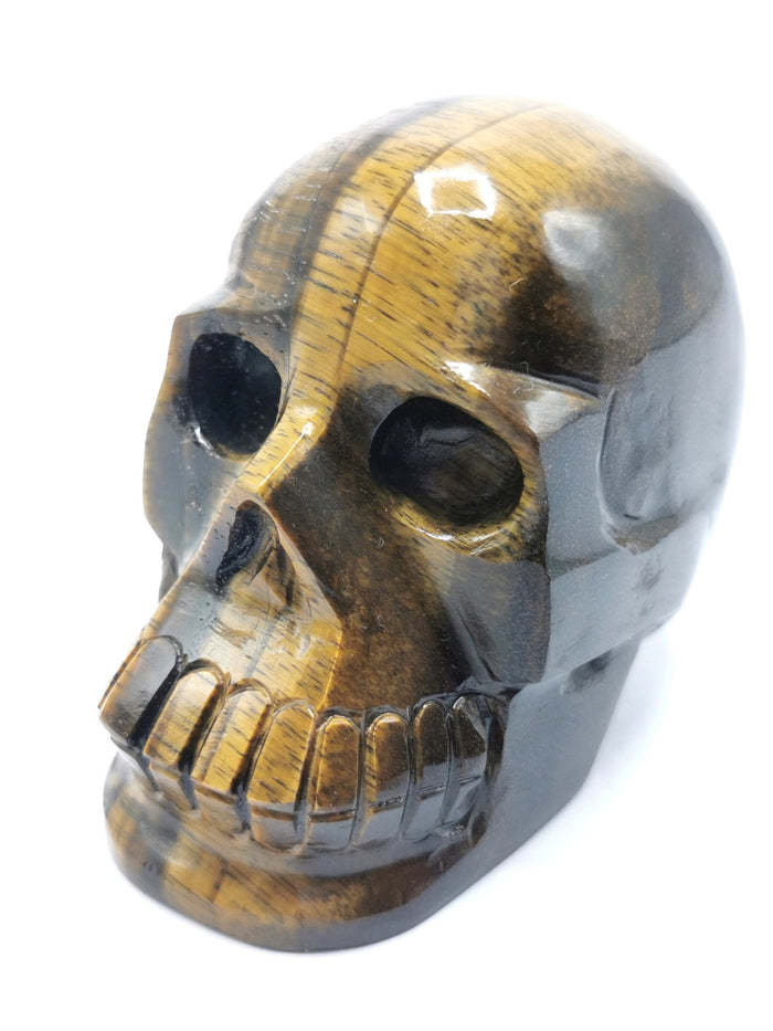 Skull in natural tiger eye stone - reiki/chakra/healing - crystal crafts - weight 434 gm (0.95 lb) and 3 inches - Shwasam