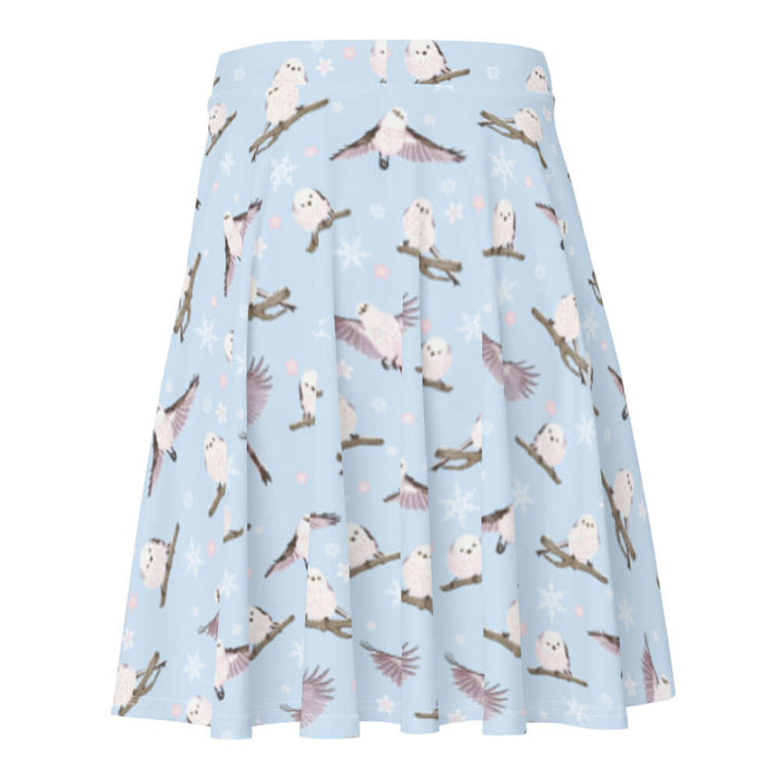 Snow Bird kawaii skater skirt in sky blue with blushing pink cheeks and cherry blossoms