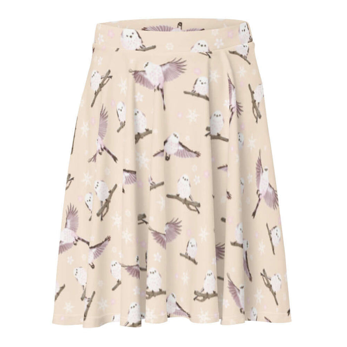 Snow Bird kawaii skater skirt in soft pastels with perched birds and snowy branches
