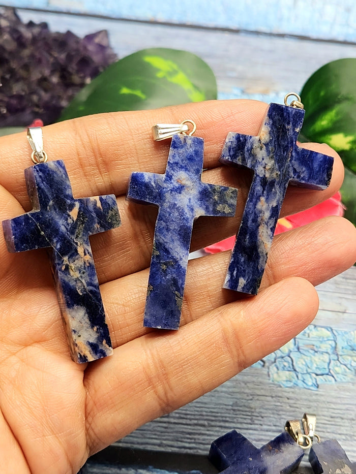 Sodalite Holy Cross Pendant - A Fusion of Beauty and Spirituality - ONE PIECE ONLY