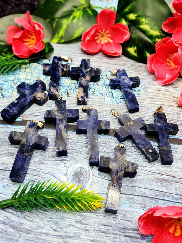 Sodalite Holy Cross Pendant - A Fusion of Beauty and Spirituality - ONE PIECE ONLY