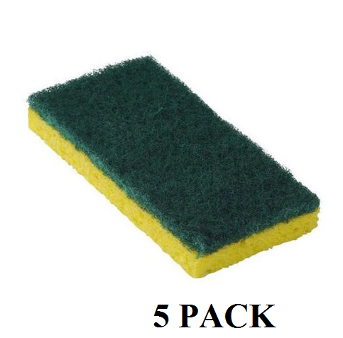 SPONGE/ Cellulose Sponge with Green Scrubber Pad, 5  PACK