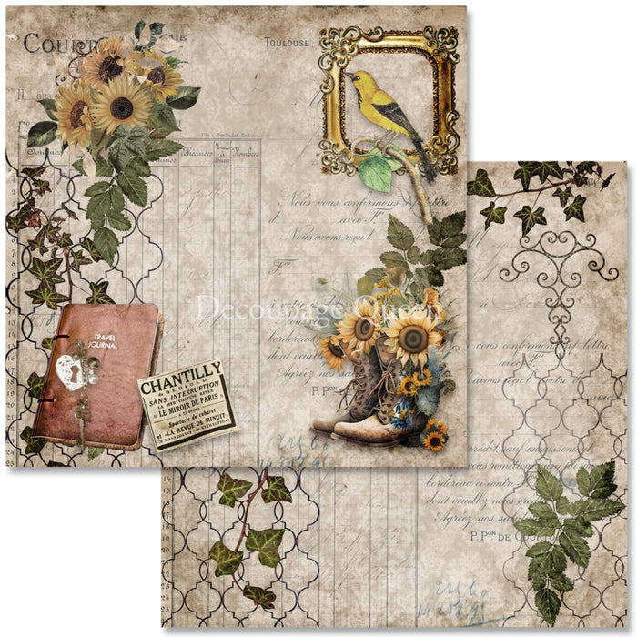 Sunflower Ephemera Scrapbook Set by Decoupage Queen, 12" x 12" 4