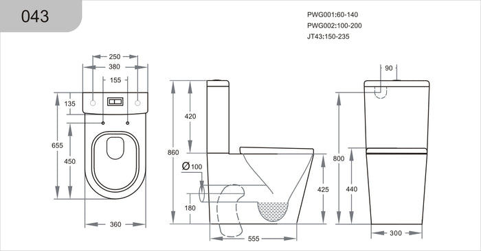Sylea Tornado Flush Back To Wall Rimless Toilet Suite 655*380*860mm