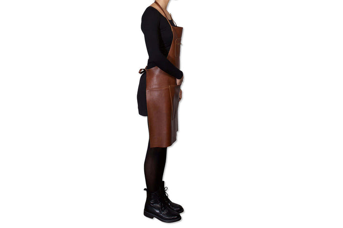 Tablier de cuisine DutchDeluxes en cuir avec poche à zip - Marron