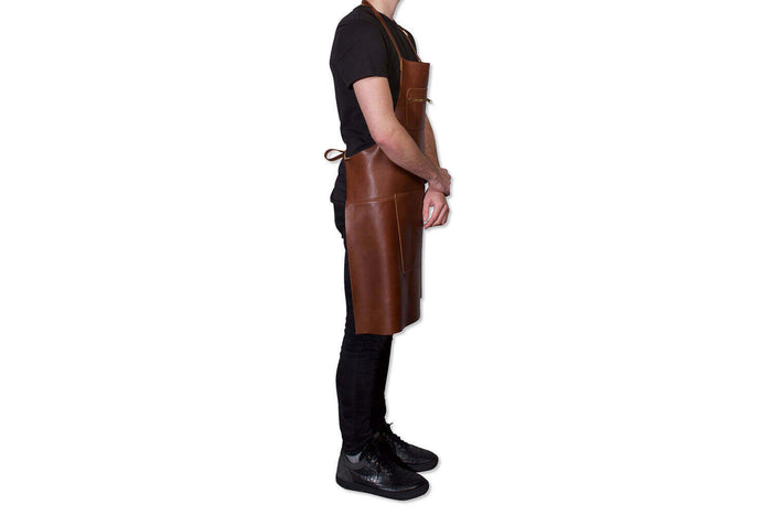 Tablier de cuisine DutchDeluxes en cuir avec poche à zip - Marron