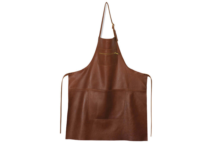 Tablier de cuisine DutchDeluxes en cuir avec poche à zip - Marron