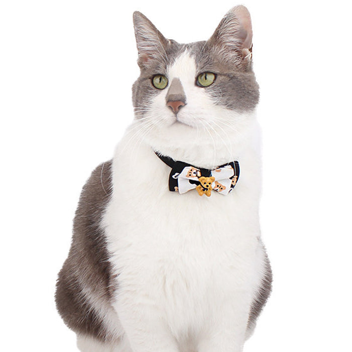 Teddy Bear Pet Collar with Charm: white, black teddy bear, cute cartoon style
