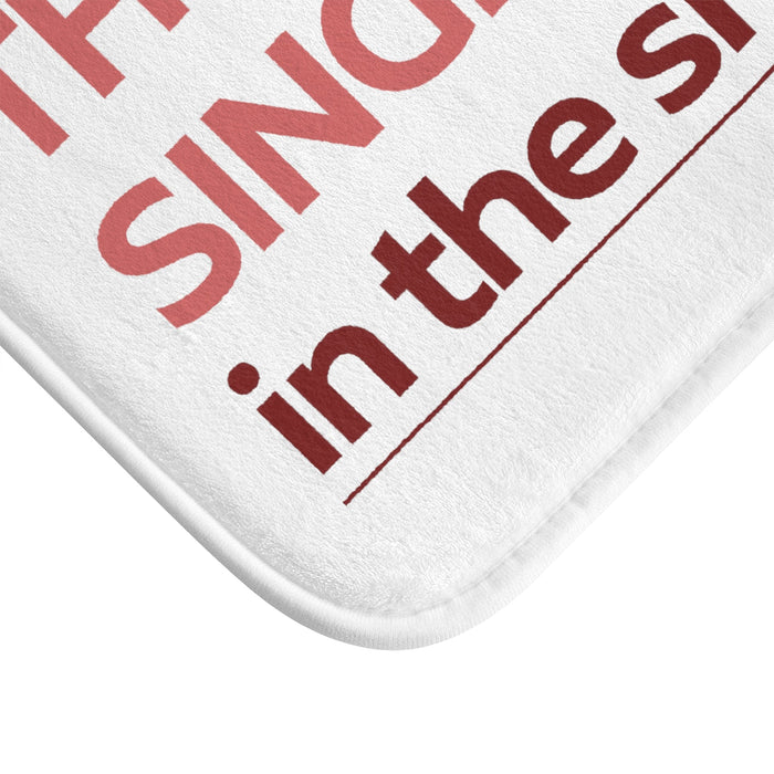 The Top Vocalist Shower Red Bath Mat: white, red rectangular mat, minimal typography style