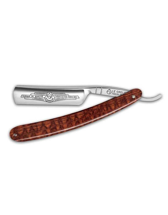Straight razor with a wooden handle, 5/8 inch round point, forged carbon steel blade, satin finish, traditional grooming tool, SKU: GRELLOT-5/8-275-PB