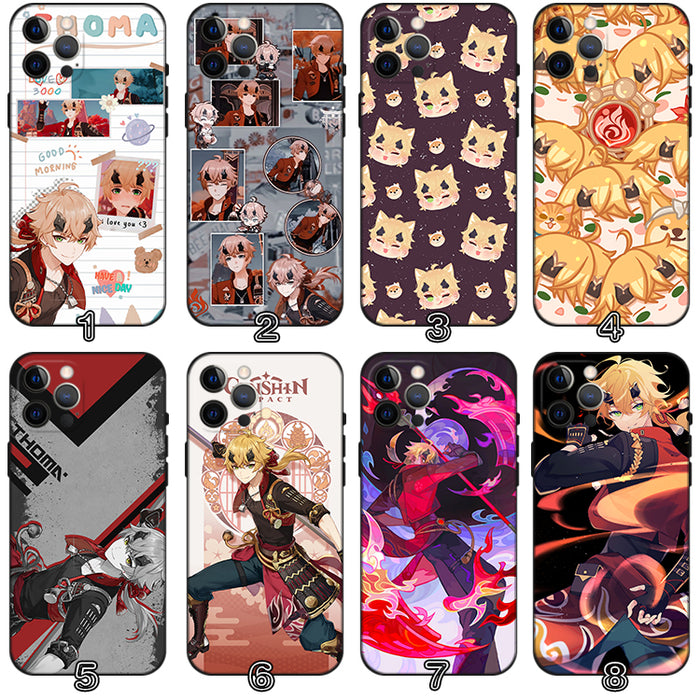 Thoma Genshin Impact iPhone Case: black, white anime-style male characters, anime/cartoon character art style