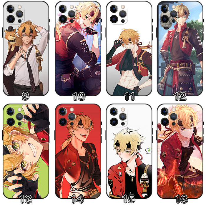 Thoma Genshin Impact iPhone Case: black, white anime-style male characters, anime/cartoon character art style