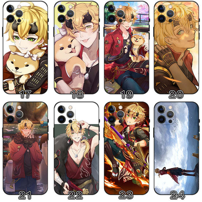 Thoma Genshin Impact iPhone Case: black, white anime-style male characters, anime/cartoon character art style