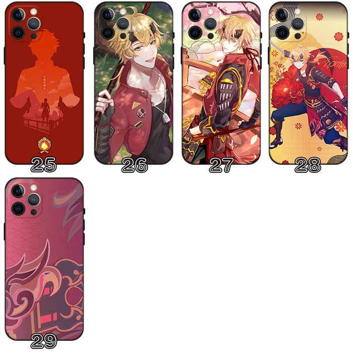 Thoma Genshin Impact iPhone Case: black, white anime-style male characters, anime/cartoon character art style
