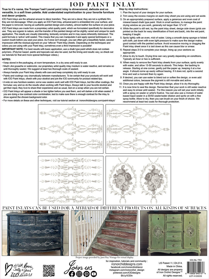 Trompe L'oeil Laurel Paint Inlay by IOD, Iron Orchid Designs Back