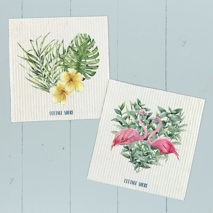 Tropical, Flamingo Hearts  - 2pk Swedish Dish Cloth