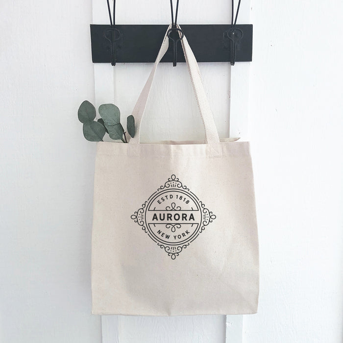 Vintage Flourish w/ City, State - Custom Canvas Tote Bag