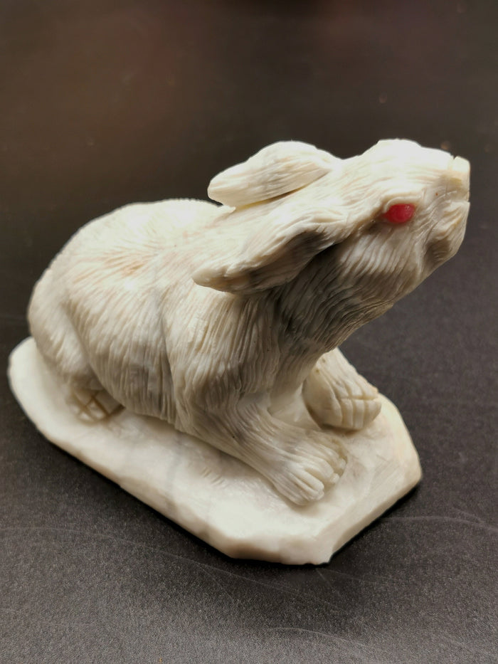 White Jade Stone carving of rabbit - spirit animal - home decor gemstone carving - Shwasam