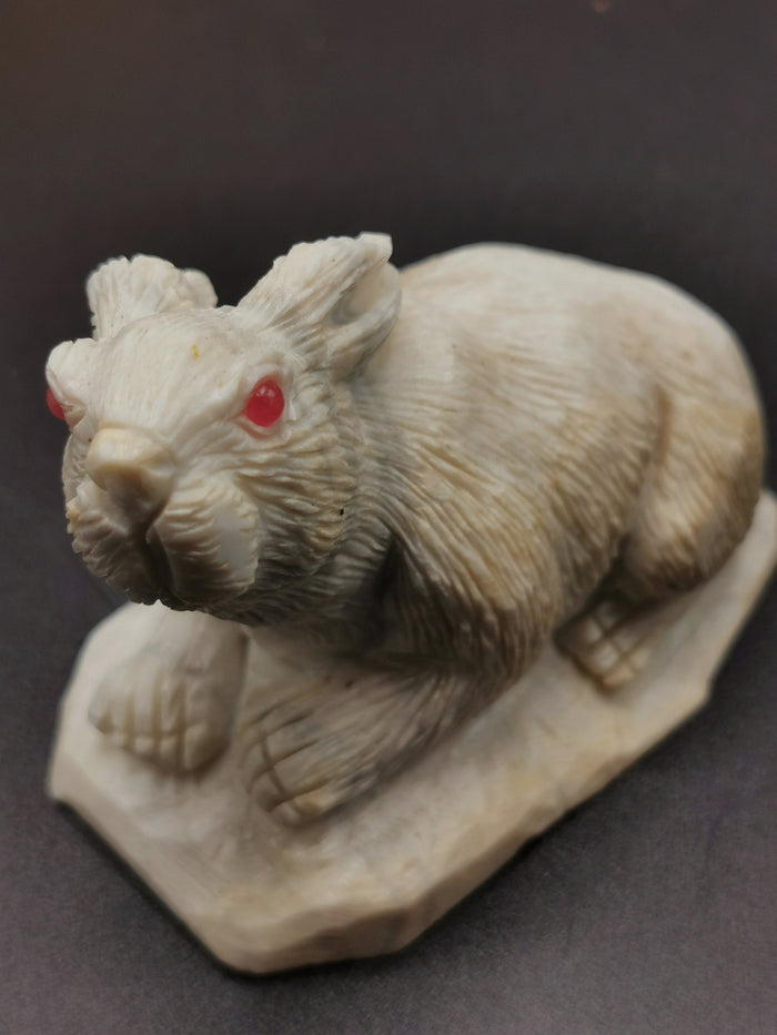 White Jade Stone carving of rabbit - spirit animal - home decor gemstone carving - Shwasam