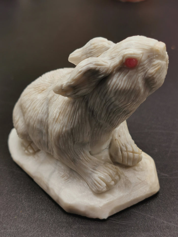 White Jade Stone carving of rabbit - spirit animal - home decor gemstone carving - Shwasam