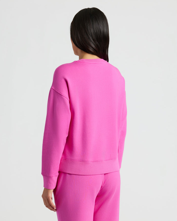 Womens Electric Fuchsia Slouch Pullover Crew & Relaxed Jogger 2-Pack modeled.