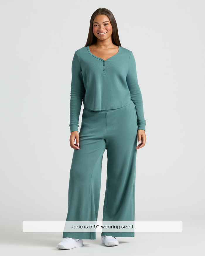 Womens Stormcloud Waffle Long Sleeve Henley & Waffle Leg Pant 2-Pack.